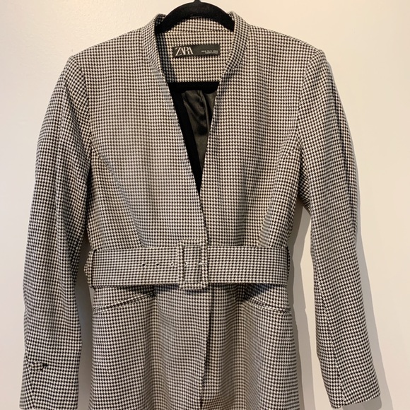 ZARA HOUNDSTOOTH BELTED BLAZER - Picture 3 of 7